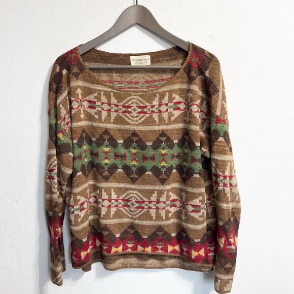 Denim & Supply Ralph Lauren Southwest Aztec Knit Sweater LightWeight Large Brown - Picture 1 of 5